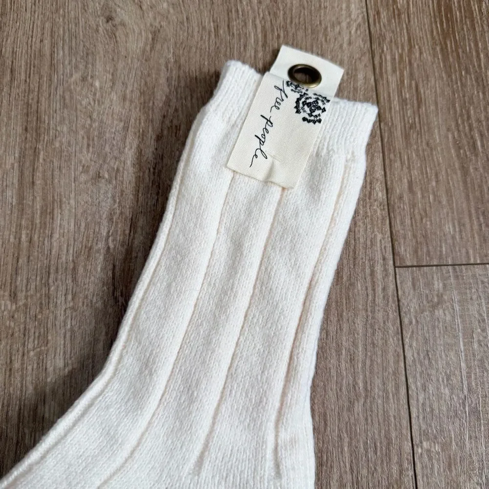 Free People Ribbed Crew Socks Soft and Cozy Ivory
